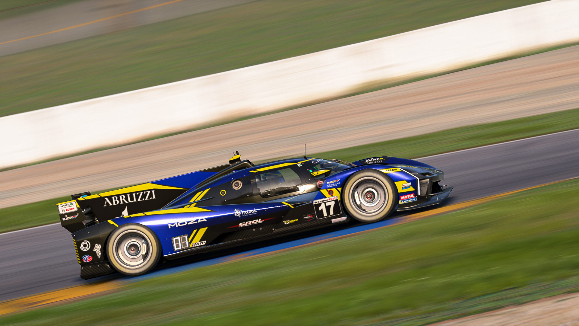 Custom Doug Henson Racing livery design for Cadillac V-Series.R Refresh - Side View (2025). Following Bailey's new concept being finalised for Le Mans Ultimate, I had the task of adapting it to iRacing's model of the car.