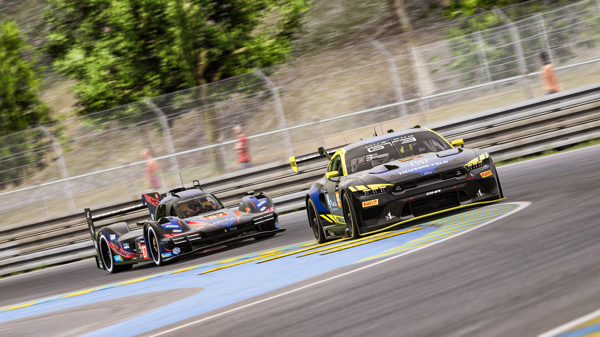 Custom Doug Henson Racing livery design for Le Mans 24 Hours - Porsche 963 / Ford Mustang GT3 (2024). We ran a Porsche 963 GTP and a Ford Mustang GT3 in the 2024 iRacing Le Mans 24 Hours. I was behind the wheel of the Mustang!