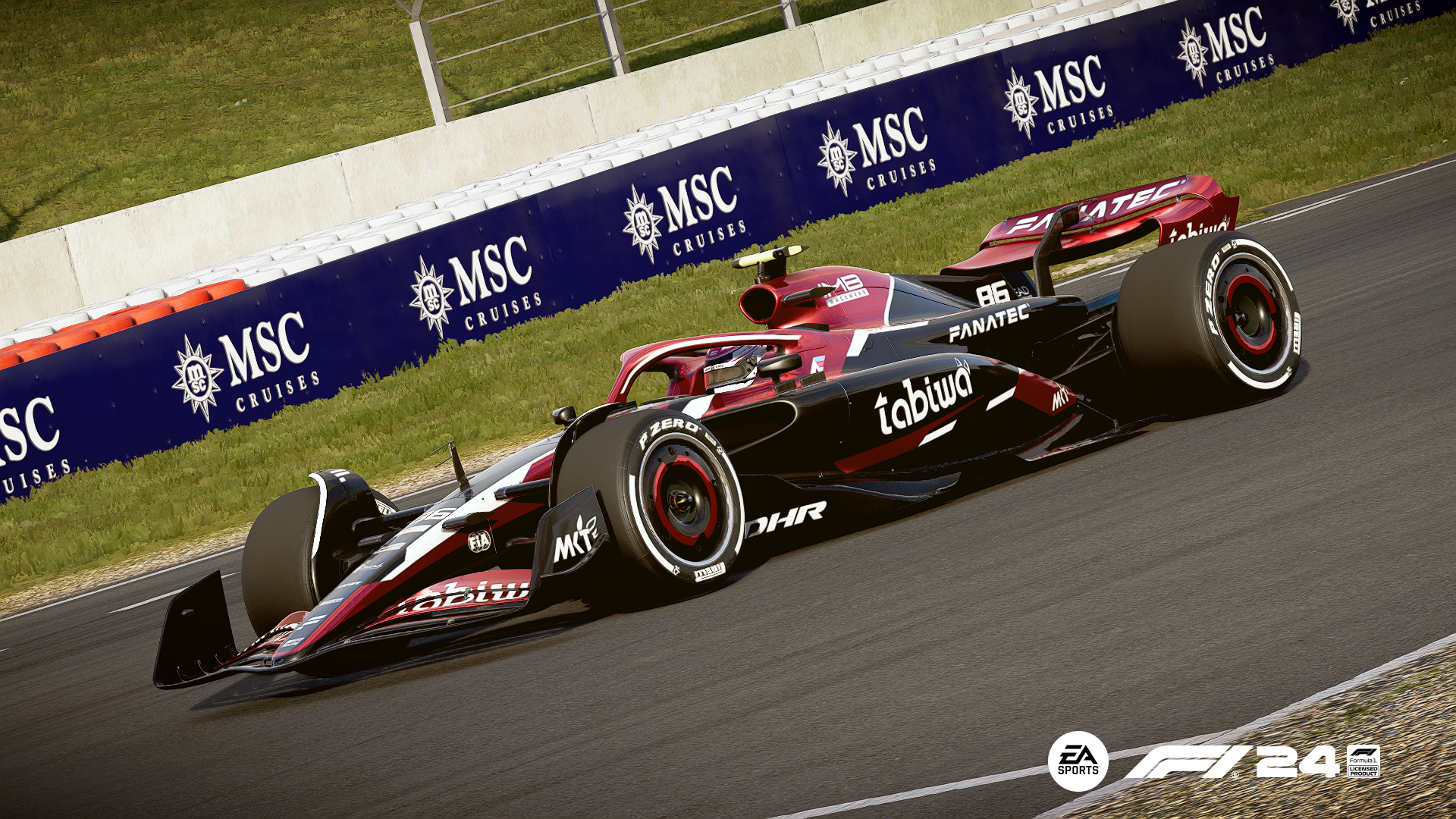 Custom SFD Design livery design for SFD Racing - FOM Car (2024). Adapting our "new" black and red SFD design concept back to a Formula 1 car was a fun challenge that taught me a lot about working with modern open wheel cars.